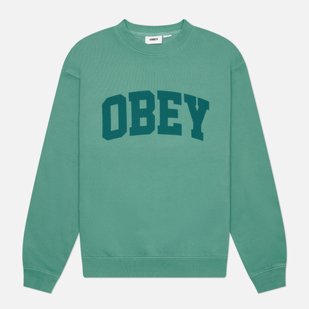 фото Мужская толстовка obey collegiate pigment crewneck, цвет зелёный, размер s