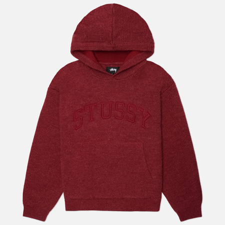 фото Мужской свитер stussy felt patch knit hoodie, цвет бордовый, размер l
