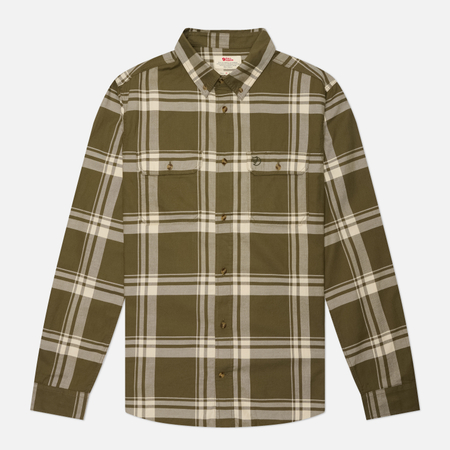 фото Мужская рубашка fjallraven ovik lite flannel, цвет оливковый, размер l