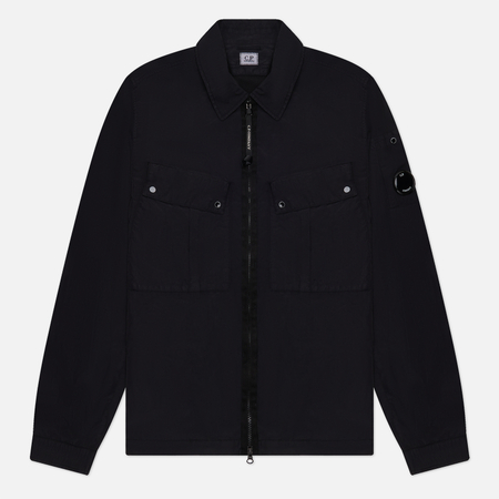 фото Мужская куртка ветровка c.p. company flatt nylon zipped, цвет чёрный, размер s
