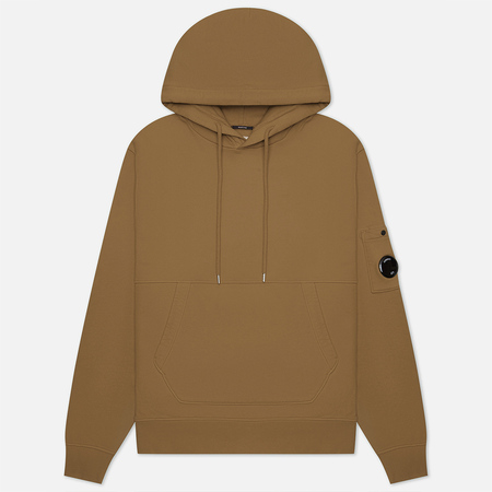 фото Мужская толстовка c.p. company brushed & emerized diagonal fleece lens hoodie resist dyed, цвет оливковый, размер s