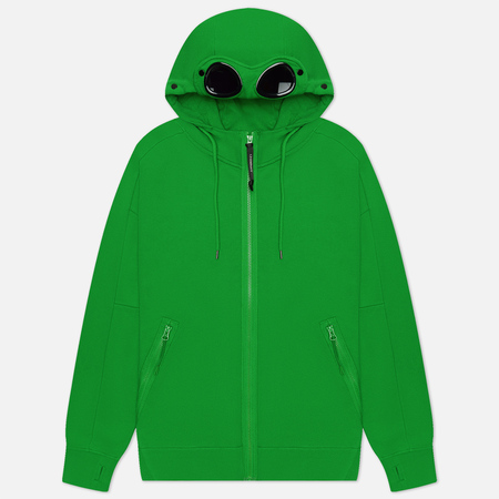 фото Мужская толстовка c.p. company diagonal raised fleece zipped goggle hoodie, цвет зелёный, размер s