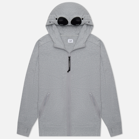 фото Мужская толстовка c.p. company diagonal raised fleece zipped goggle hoodie, цвет серый, размер s
