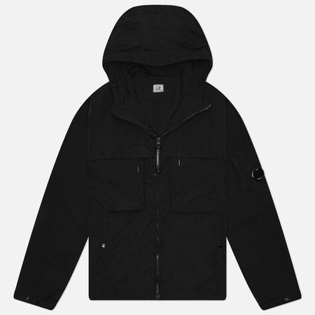 фото Мужская куртка ветровка c.p. company chrome-r hooded, цвет чёрный, размер 50