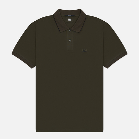 фото Мужское поло c.p. company stretch piquet regular striped collar, цвет оливковый, размер xxl