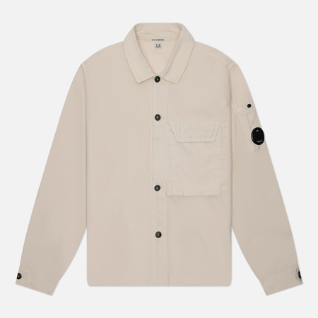 фото Мужская рубашка c.p. company ottoman garment dyed, цвет бежевый, размер xxl