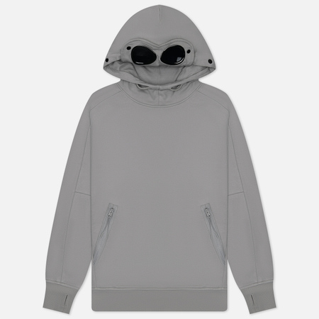 фото Мужская толстовка c.p. company diagonal raised fleece hoodie goggle, цвет серый, размер s