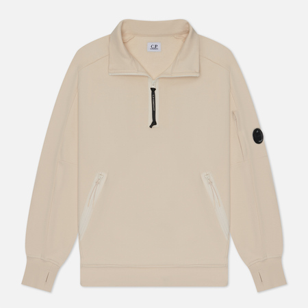 фото Мужская толстовка c.p. company diagonal raised fleece zipped lens detail, цвет бежевый, размер s