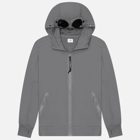 фото Мужская толстовка c.p. company diagonal raised fleece hoodie zipped goggle, цвет серый, размер s
