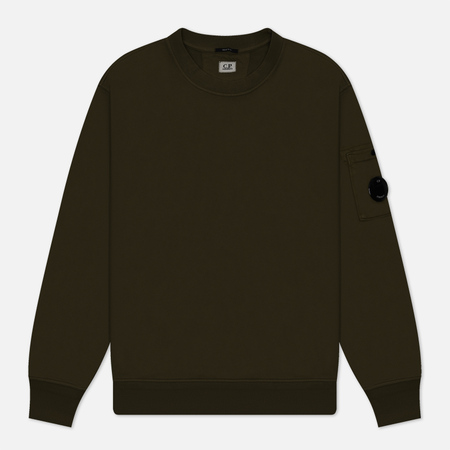 фото Мужская толстовка c.p. company cotton diagonal fleece lens garment dyed, цвет оливковый, размер s