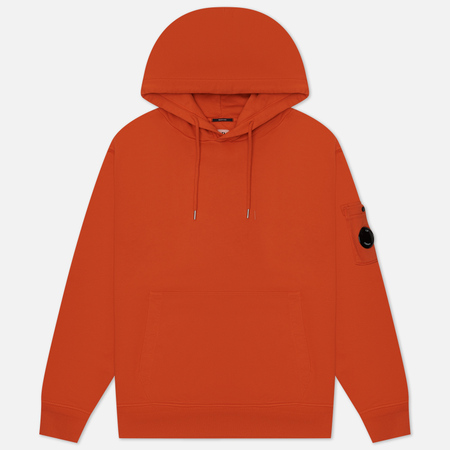 фото Мужская толстовка c.p. company cotton diagonal fleece lens hoodie resist dyed, цвет оранжевый, размер s