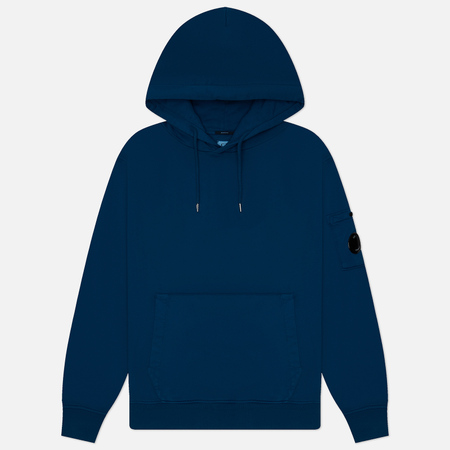 фото Мужская толстовка c.p. company cotton diagonal fleece lens hoodie resist dyed, цвет синий, размер s