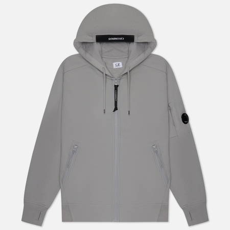 фото Мужская толстовка c.p. company diagonal raised fleece zipped hoodie, цвет серый, размер s