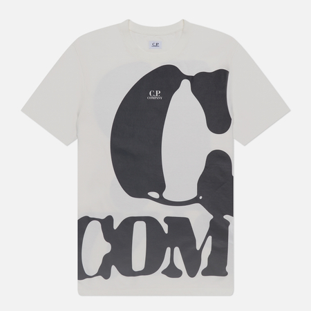 фото Мужская футболка c.p. company 30/1 jersey relaxed logo, цвет белый, размер s