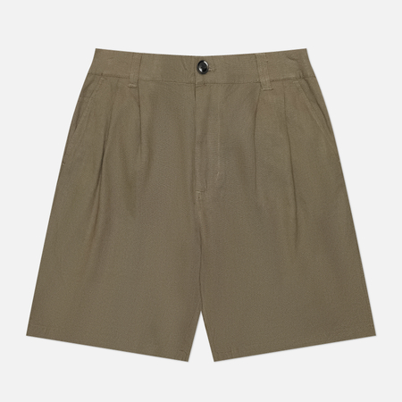 фото Мужские шорты obey foster pleated linen, цвет оливковый, размер 34