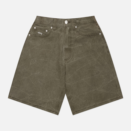 фото Мужские шорты obey bigwig baggy denim, цвет оливковый, размер 30