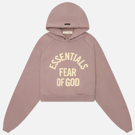 фото Женская толстовка fear of god essentials campus 90's cropped raglan hoodie, цвет розовый, размер l