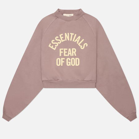 фото Женская толстовка fear of god essentials campus 90's cropped raglan crewneck, цвет розовый, размер xs