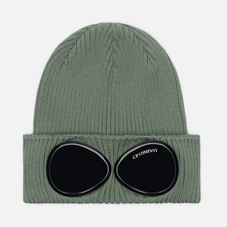 фото Шапка c.p. company cotton goggle lenses, цвет оливковый
