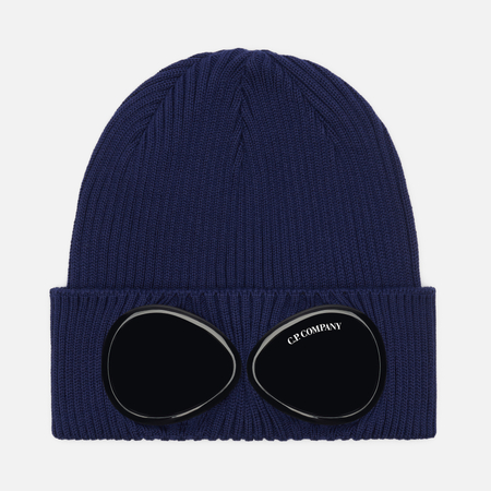 фото Шапка c.p. company cotton goggle lenses, цвет синий