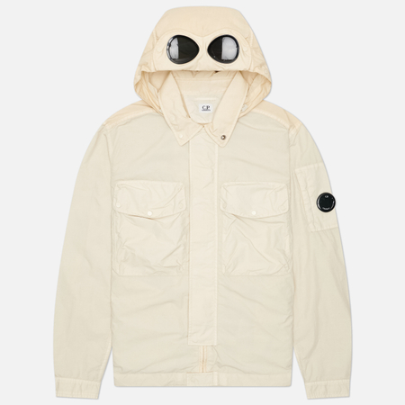 фото Мужская рубашка c.p. company flatt nylon mixed goggle overshirt, цвет бежевый, размер xxl