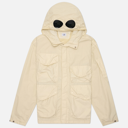 фото Мужская куртка ветровка c.p. company flatt nylon goggle hooded, цвет бежевый, размер xxxl
