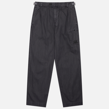 фото Мужские брюки c.p. company 50 fili wax loose cargo, цвет чёрный, размер 50