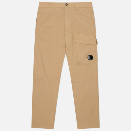 фото Мужские брюки c.p. company 50 fili stretch lens cargo regular fit, цвет бежевый, размер 52