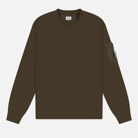 фото Мужская толстовка c.p. company cotton diagonal fleece crewneck lens, цвет оливковый, размер m