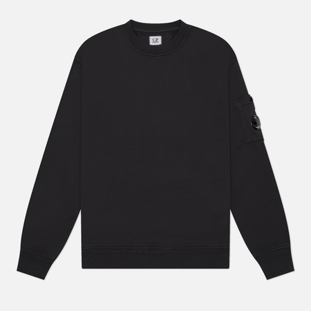 фото Мужская толстовка c.p. company cotton diagonal fleece crewneck lens, цвет чёрный, размер m