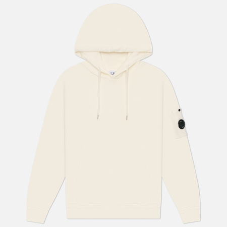 фото Мужская толстовка c.p. company cotton diagonal fleece hoodie lens, цвет белый, размер s