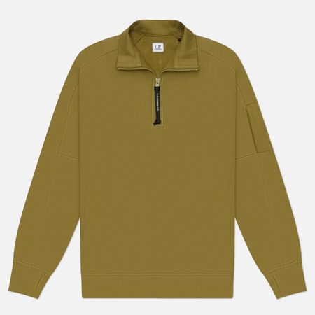 фото Мужская толстовка c.p. company diagonal raised fleece half zip lens regular, цвет оливковый, размер xxxl