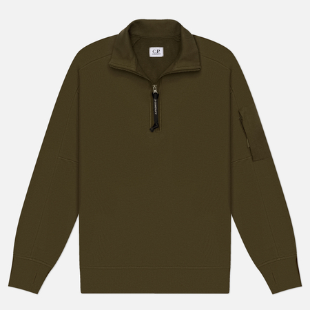 фото Мужская толстовка c.p. company diagonal raised fleece half zip lens regular, цвет оливковый, размер l