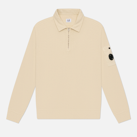 фото Мужская толстовка c.p. company malfile fleece lens half-zip, цвет бежевый, размер m