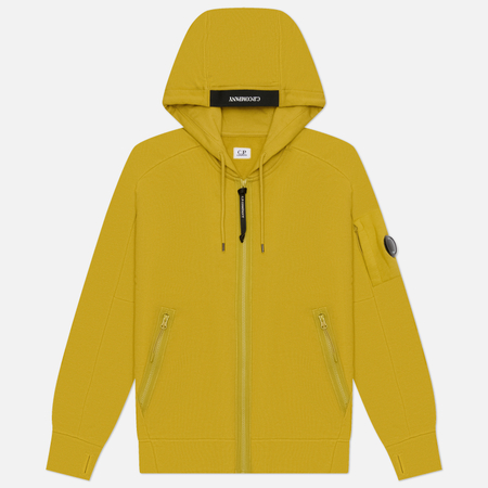 фото Мужская толстовка c.p. company dioganal raised fleece lens full-zip hoodie, цвет жёлтый, размер xxl