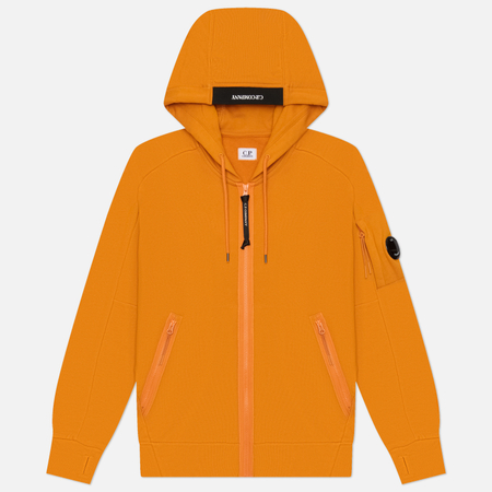 фото Мужская толстовка c.p. company dioganal raised fleece lens full-zip hoodie, цвет оранжевый, размер xl
