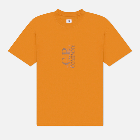 фото Мужская футболка c.p. company 30/1 jersey printed, цвет оранжевый, размер s