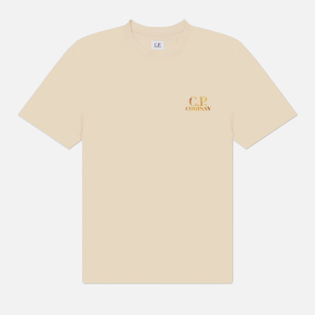 фото Мужская футболка c.p. company 30/1 jersey comfort logo, цвет бежевый, размер xxl