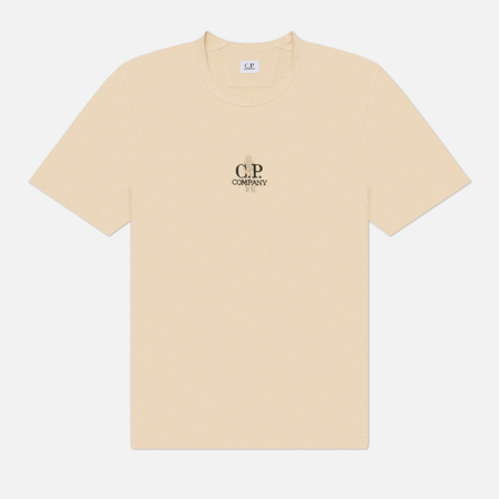 фото Мужская футболка c.p. company 1020 jersey embroidery, цвет бежевый, размер xxl