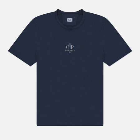 фото Мужская футболка c.p. company 1020 jersey embroidery, цвет синий, размер xl