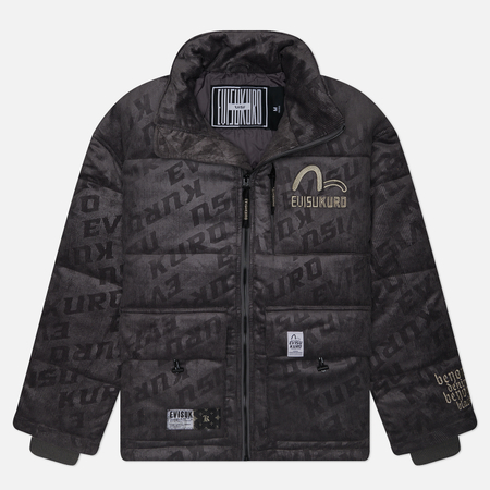 фото Мужская куртка ветровка evisu evisukuro embossed ao monogram padded with 3d logo, цвет серый, размер s