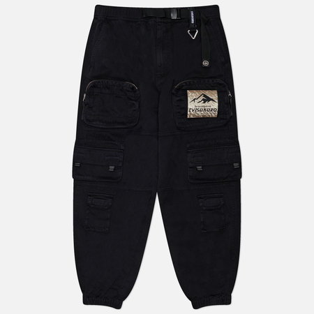фото Мужские брюки evisu evisukuro garment pigment dyed cargo joggers, цвет чёрный, размер s