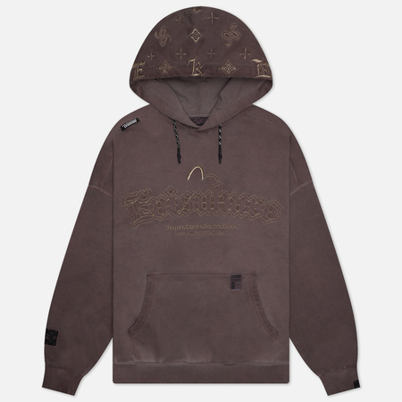 фото Мужская толстовка evisu evisukuro garment pigment dyed hoodie with embroidered monogram, цвет коричневый, размер s