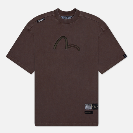 фото Мужская футболка evisu evisukuro garment pigment dyed ink splash printed, цвет коричневый, размер s