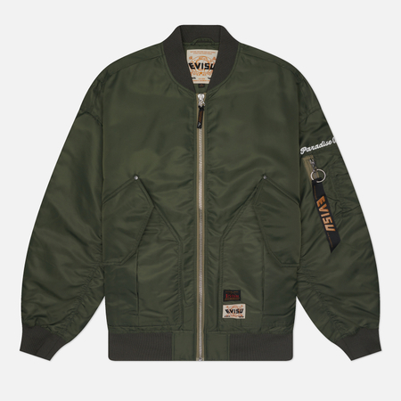 фото Мужская куртка бомбер evisu multi logo badges seagull embossed ma-1 padded, цвет зелёный, размер s