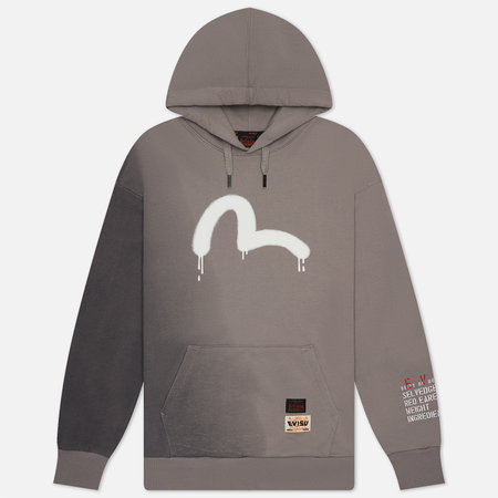 фото Мужская толстовка evisu seagull print slogan print on left sleeve hoodie, цвет серый, размер s