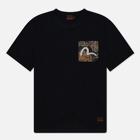 фото Мужская футболка evisu brocade patch pocket seagull embroidered, цвет чёрный, размер s