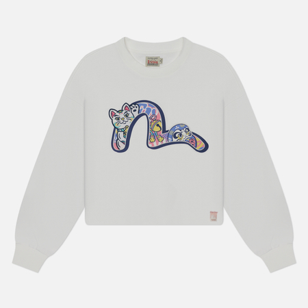 фото Женская толстовка evisu cat with daruma seagull applique embroidered, цвет белый, размер xs