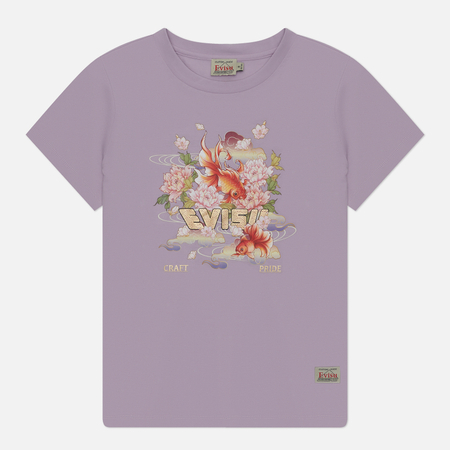 фото Женская футболка evisu goldfish & floral wave printed, цвет фиолетовый, размер xs