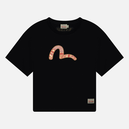 фото Женская футболка evisu embroidered brocade inserted seagull with logo printed, цвет чёрный, размер xs